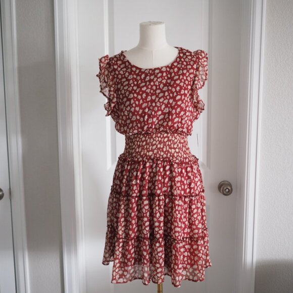 New With Tags Trixxi Cheetah Print Red and White Ruffle Elastic Waist Dress - Picture 1 of 14